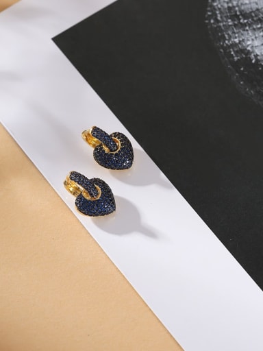 Blue spinel Brass Cubic Zirconia Heart Luxury Huggie Earring