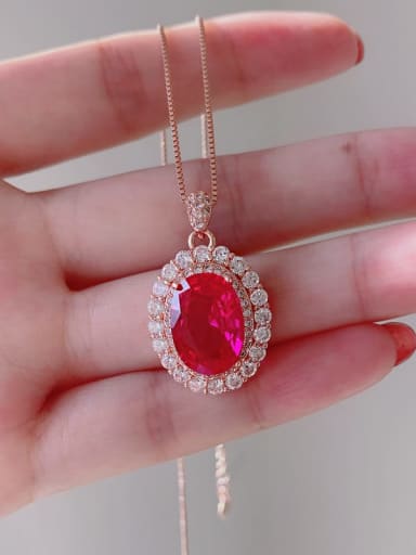 Red corundum pendant Brass Cubic Zirconia Luxury Geometric Earring Ring and Necklace Set