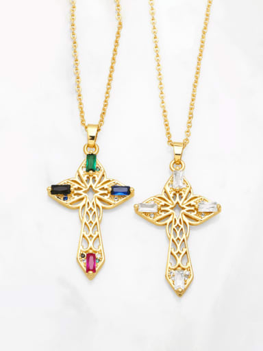 Brass Cubic Zirconia Cross Statement Regligious Necklace