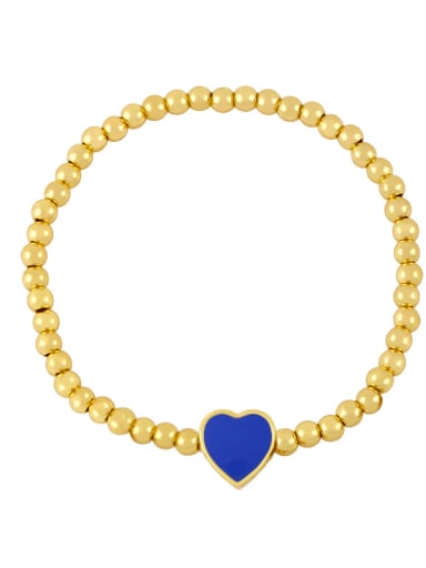F (dark blue) Brass Enamel Heart Minimalist Beaded Bracelet