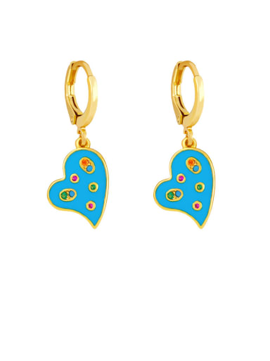 blue Brass Enamel Heart Minimalist Huggie Earring