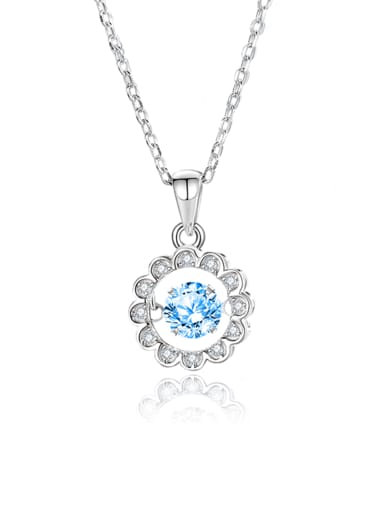 FDTD 020  Platinum+Blue  Zircon 925 Sterling Silver Moissanite Flower Dainty Necklace