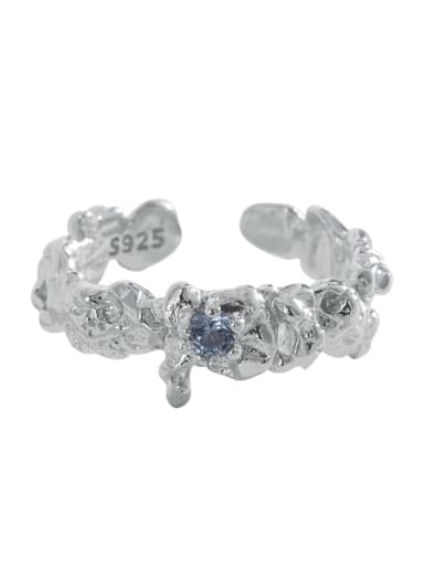 Blue zirconium irregular ring 925 Sterling Silver Irregular Minimalist Band Ring