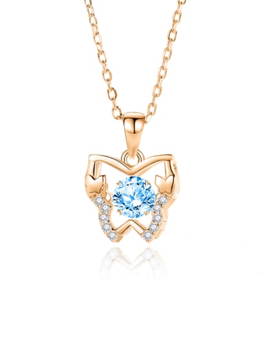 FDTD 040  Rose Gold+blue  Zircon 925 Sterling Silver Moissanite Butterfly Dainty Necklace