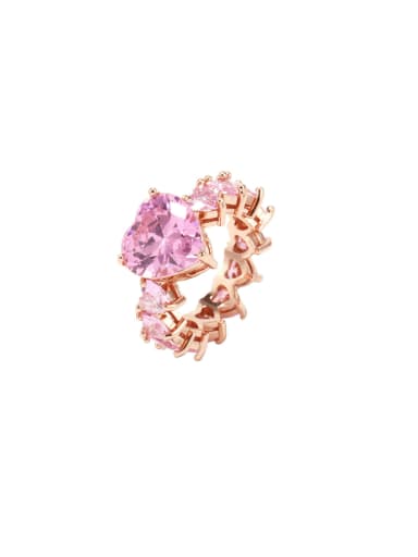 Pink US 6 Brass Cubic Zirconia Heart Dainty Band Ring