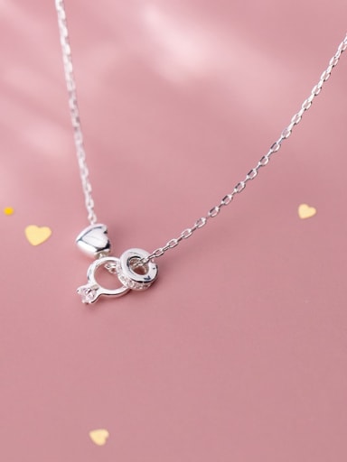925 Sterling Silver Simple ring with diamond love Necklace