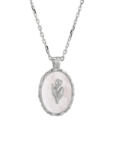 Platinum Fritillaria Tulip Necklace 925 Sterling Silver Shell Flower Vintage Necklace