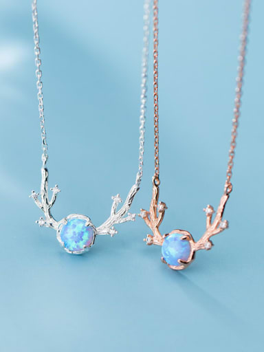 925 Sterling Silver Synthetic Opal Deer Minimalist Christmas Necklace