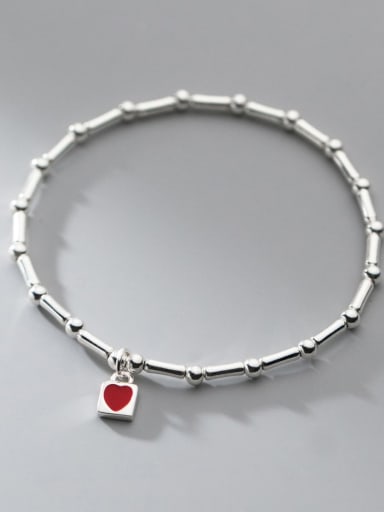 925 Sterling Silver Enamel Heart Minimalist Stretch Bracelet