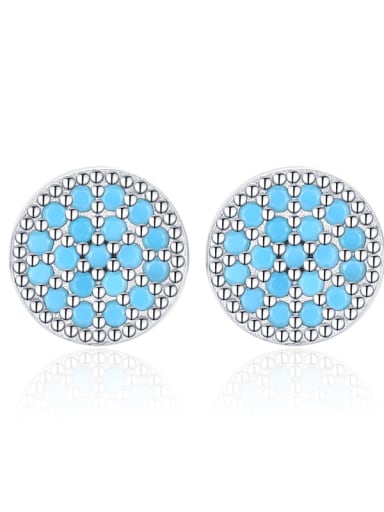 silver 925 Sterling Silver Turquoise Round Classic Stud Earring