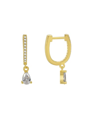Brass Cubic Zirconia Water Drop Minimalist Huggie Earring