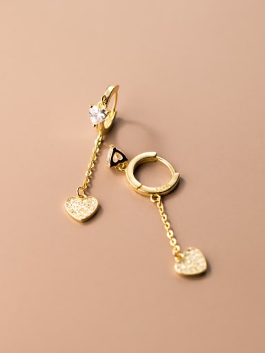 Gold 925 Sterling Silver Cubic Zirconia Heart Minimalist Huggie Earring