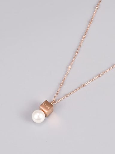 Titanium Steel Imitation Pearl Square Minimalist Necklace
