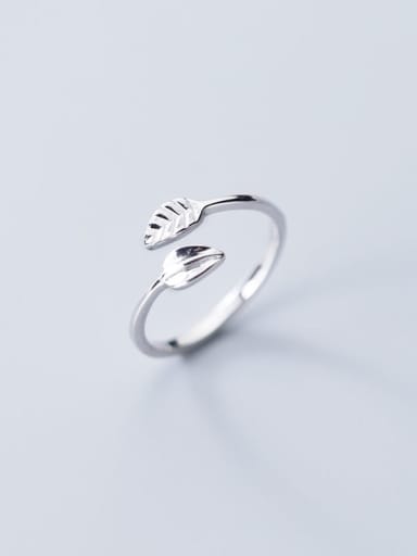 925 Sterling Silver Minimalist asymmetric Leaves  Free Size Band Ring