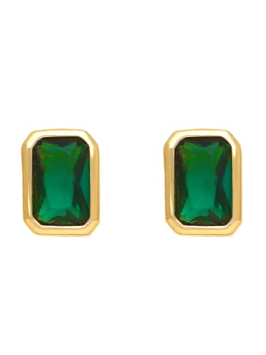 green Brass Glass Stone Rectangle Minimalist Stud Earring