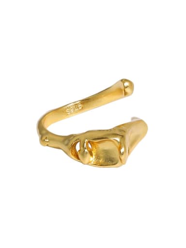 Gold [15 adjustable] 925 Sterling Silver Irregular Vintage Band Ring