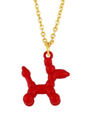 gules Brass Enamel Cute Dog Pendant Necklace