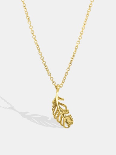 Brass Minimalist Feather   Pendant Necklace