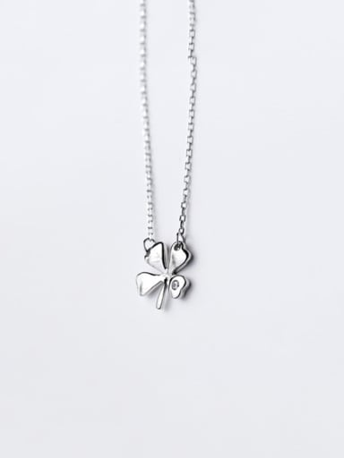 925 Sterling Silver Rhinestone Flower Minimalist Pendant Necklace