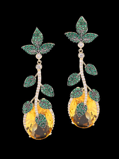 Golden+ green Brass Cubic Zirconia Flower Luxury Drop Earring