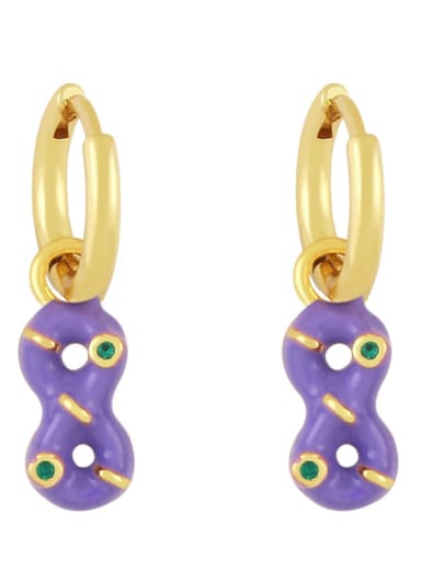 purple Brass Rhinestone Enamel Number 8 Trend Huggie Earring