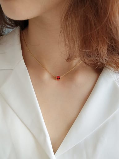 925 Sterling Silver Square red enamel Love Necklace