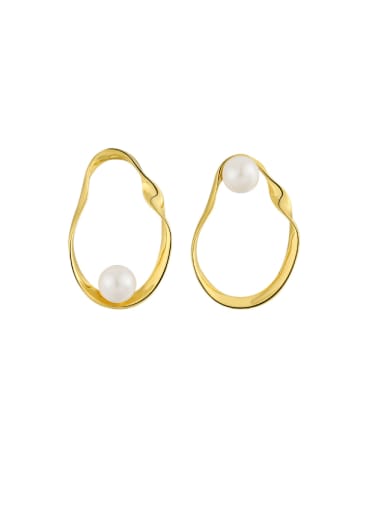 18K gold color 925 Sterling Silver Imitation Pearl Geometric Minimalist Stud Earring
