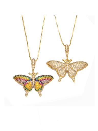 Brass Cubic Zirconia  Vintage Butterfly Pendant Necklace