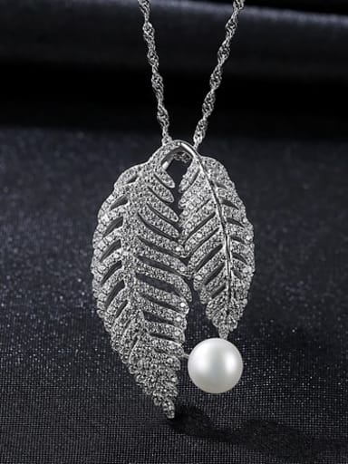 925 Sterling Silver Cubic Zirconia Fashion luxury leaves pendant  Necklace