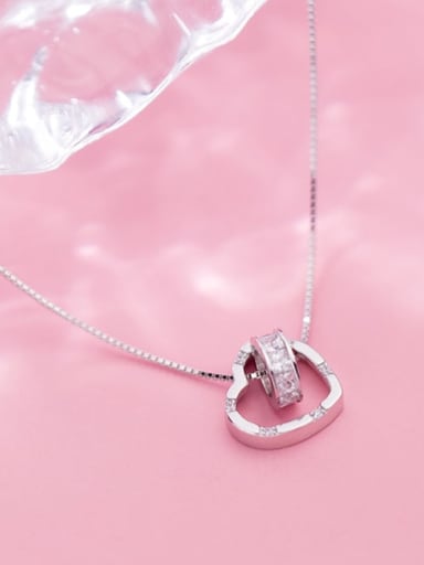 925 Sterling Silver Cubic Zirconia  Simple heart pendant Necklace