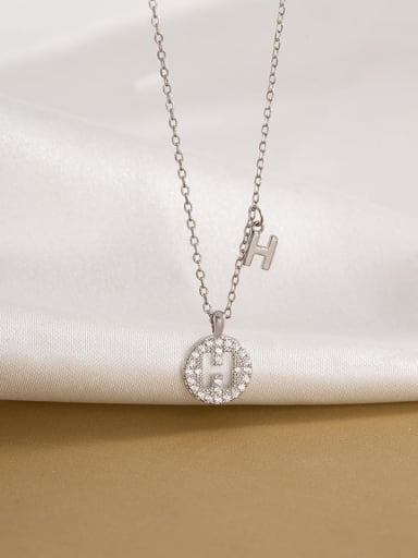 NS707 ? Platinum ? 925 Sterling Silver Cubic Zirconia Letter Minimalist Necklace