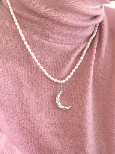 925 Sterling Silver Freshwater Pearl Moon Vintage Beaded Necklace