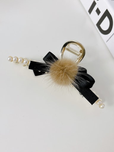 Brown 11.5cm Alloy Imitation Pearl Trend Bowknot Jaw Hair Claw