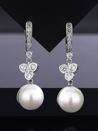 White pearl earrings Brass Imitation Pearl Vintage Flower Earring and Necklace Set