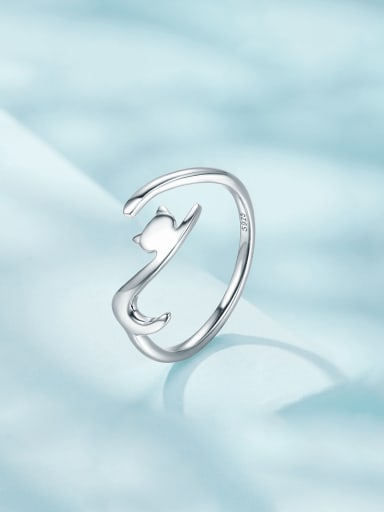 custom 925 Sterling Silver Cat Cute Band Ring