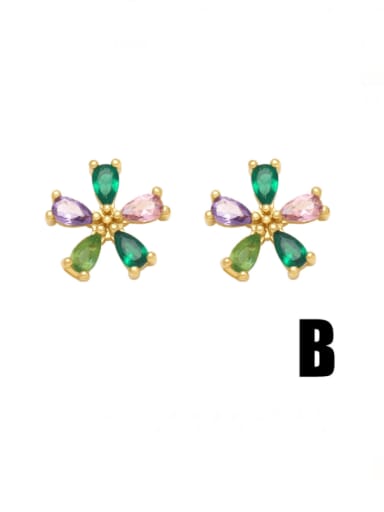B Brass Cubic Zirconia Heart Flower Cute Stud Earring