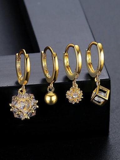 E23030403 18K Brass Cubic Zirconia Geometric Dainty Huggie Earring