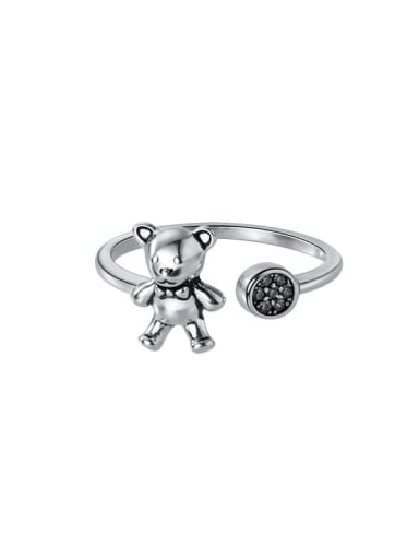 925 Sterling Silver Cubic Zirconia Bear Vintage Band Ring