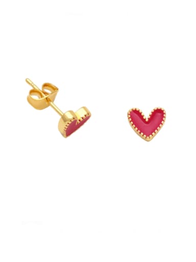 Rose red Brass Enamel Heart Minimalist Stud Earring