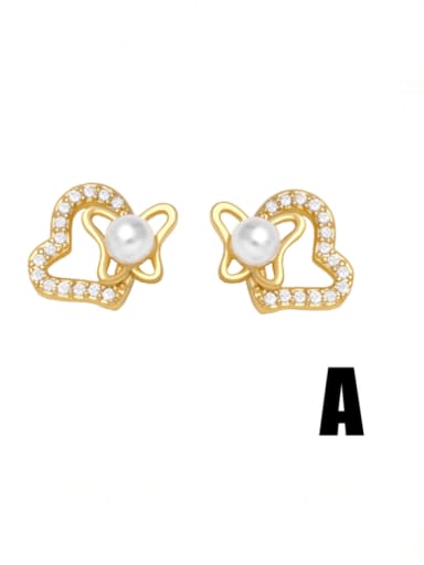 A Brass Cubic Zirconia Heart Cute Stud Earring