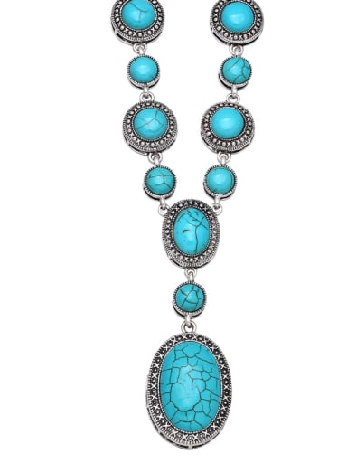 C Alloy Turquoise Round Vintage Necklace