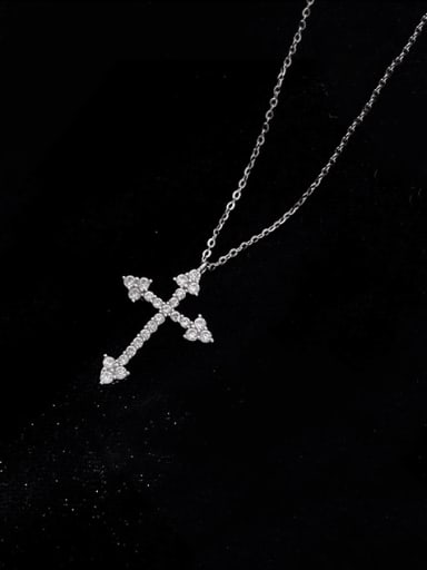 NS989 platinum 925 Sterling Silver Cubic Zirconia Cross Minimalist Regligious Necklace