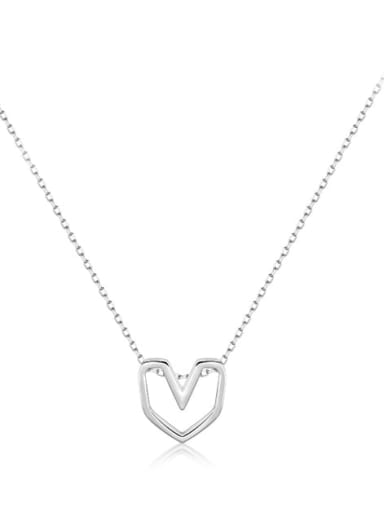 silver 925 Sterling Silver Minimalist Hollow Heart Pendant Necklace