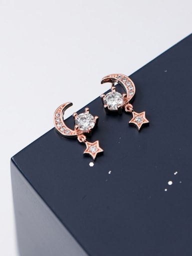 925 Sterling Silver Cubic Zirconia  Star Moon Dainty Stud Earring
