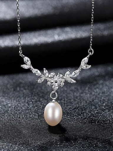 White 7B07 925 Sterling Silver  Micro zircon inlaid freshwater pearl necklace