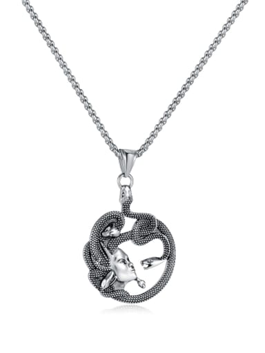 GX2316B Steel Color Single Pendant Stainless steel Snake Vintage Necklace