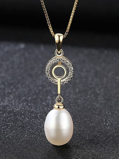 925 Sterling Silver  3A Zicon Freshwater Pearl Geometric Pendant Necklace