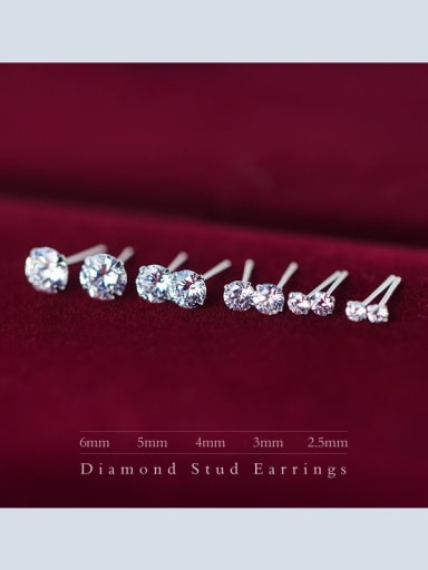925 Sterling Silver Rhinestone Round Minimalist Stud Earring