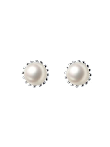 925 Sterling Silver Imitation Pearl Flower Minimalist Stud Earring