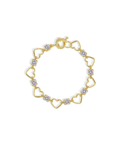Brass Cubic Zirconia Hollow Heart Minimalist Link Bracelet
